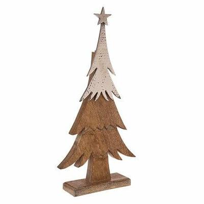 Wooden Christmas Tree Figurine 52 Cm Metal Frame