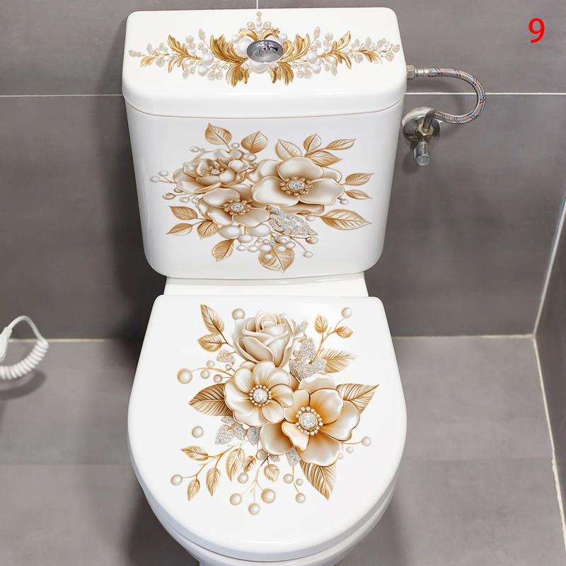 Toilet Sticker Flower Butterfly Sticker Bathroom Self-Adhesive Painting Waterproof Sticker Toilet Cover Bathroom Wall Sticker