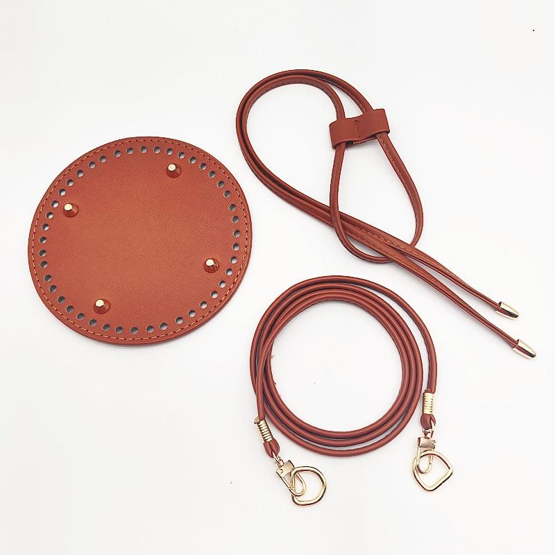 

3Pcs/Set Diy Round Pu Leather Crochet Woven Bag Set Durable Solid Color Bag Bottom Base Bag Handmade Drawstring Accessories