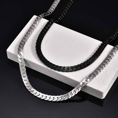 Flat Cuban Chain Necklace for Men Boys,Waterproof Stainless Steel Links Collars,Classic Male Accessories Jewelry Gifts