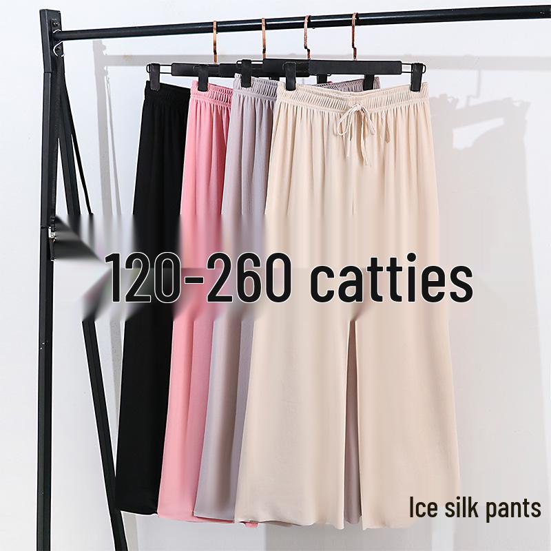

Plus Size Ice Silk Wide-Leg Pants: 220-300 lbs 9-Point Straight-Leg for Summer 6XL рожевий
