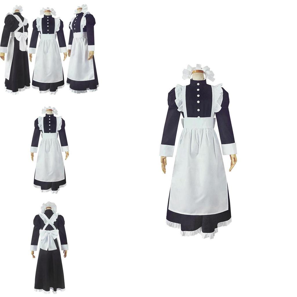 Style Long British Maid Outfit Men Women Lace Cosplay Dress Halloween Costume