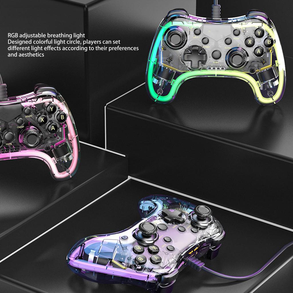 Przezroczysty Gamepad RGB, Przewodowy Gamepad do PC, PS3, iOS, OS X, Systemów 10/11, Żyroskop 6-osiowy, Tryb Turbo i Funkcja Wake-Up