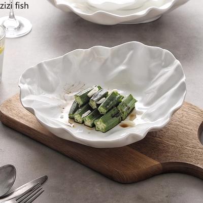 Keramik-Salatteller mit Faltenstruktur, einfarbig, unregelmäßig, Dessertteller, Gemüseteller, Sashimi-Teller, Restaurant, kreatives Geschirr