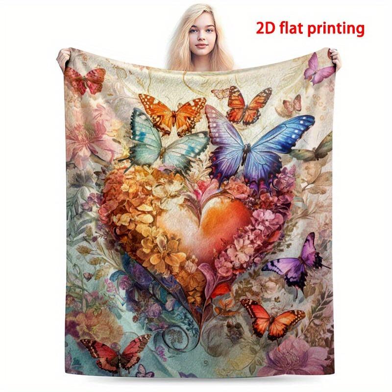 Enchanted Blue Heart & Butterfly Throw Blanket: Coastal Floral Pattern Dreamy Cozy Home Decor