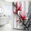 1Pc Pink Floral Print Shower Curtain, Polyester Fabric, Machine Washable, With Hooks, Suitable For Bathroom Decoration