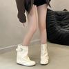Design belt buckle solid color knight boots women's autumn and winter new one-pedal round head medium tube trend short boots