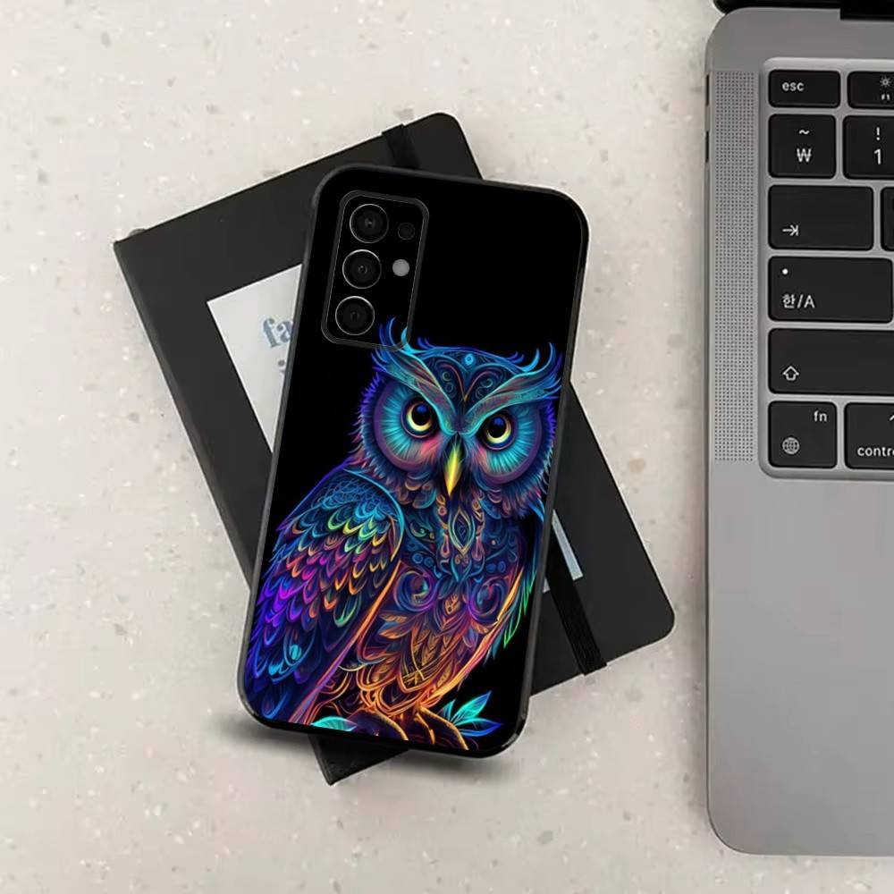 Cute C-Colorful Owl B-Bird For Samsung Galaxy A73,31,71,53,32,72,Note,22,41,8,9,52,J7,Soft Black Silicone Cover Case