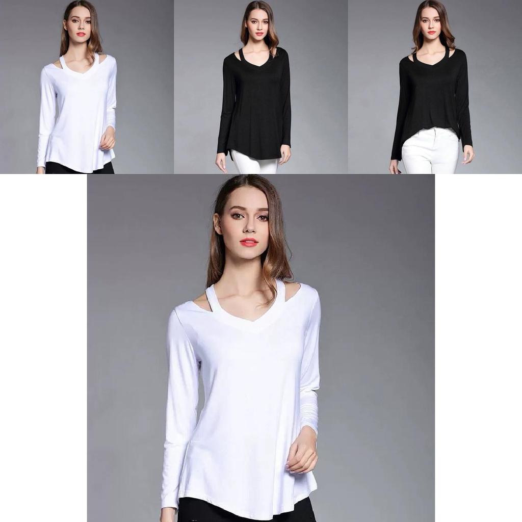 Simple Solid Color Off Shoulder Design Women Long Sleeved Top For Fall Comfort