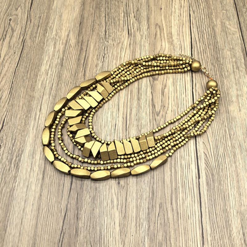 Irregular Colored Wooden Bead Necklace Hot Selling Personalized Fashion Accessory Bohemian Multilayer Wood Bead Choker Necklaces