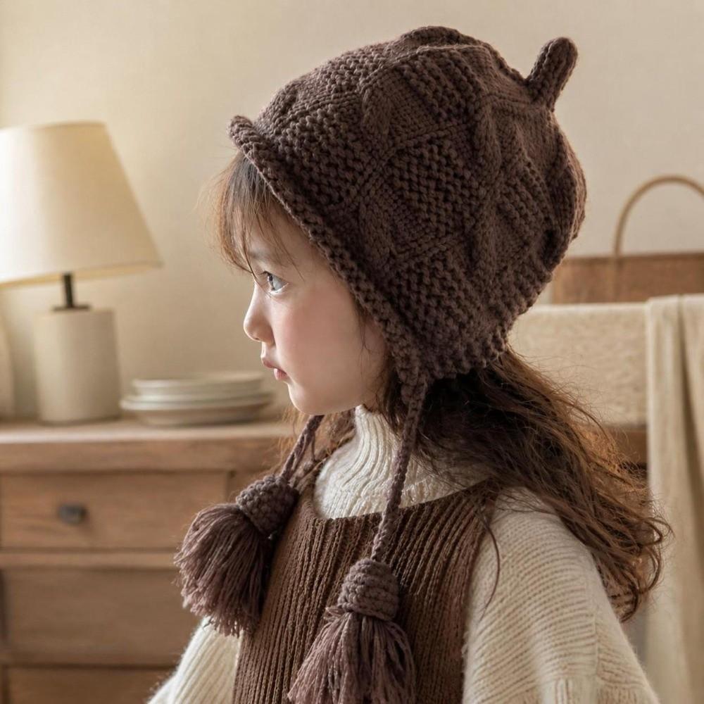 Thick Kids Knit Cap Windproof Pullover Winter Hat Cute Ear Protection Cap Winter