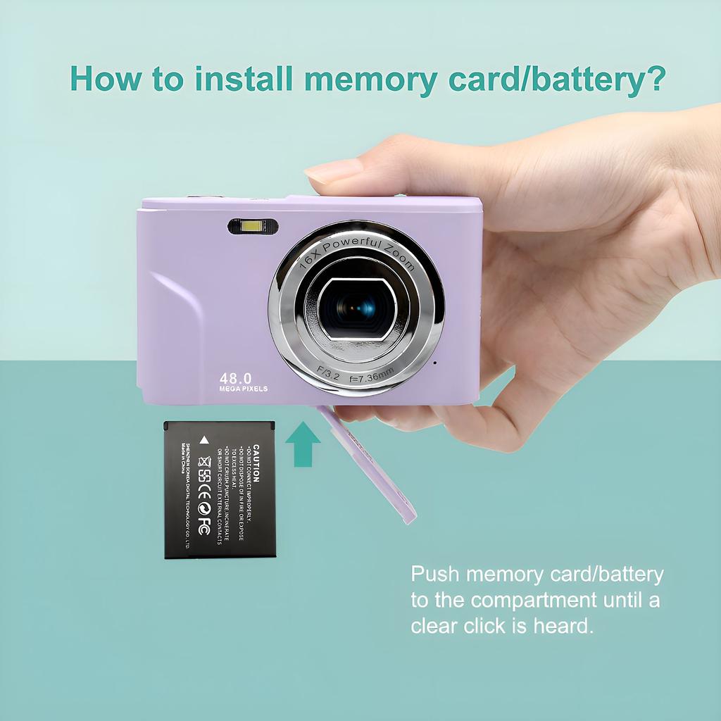 Digital Camera 48MP with 16x Digital Zoom, HD Display, 2.4 Inch IPS Screen and 32GB Memory Card Digital Cameras Silver, HD Screens