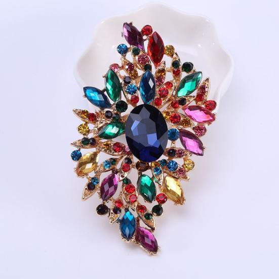 KONFEN Spilla Donna, Spilla Fiore Cristallo con Foglia Zirconi, Blu