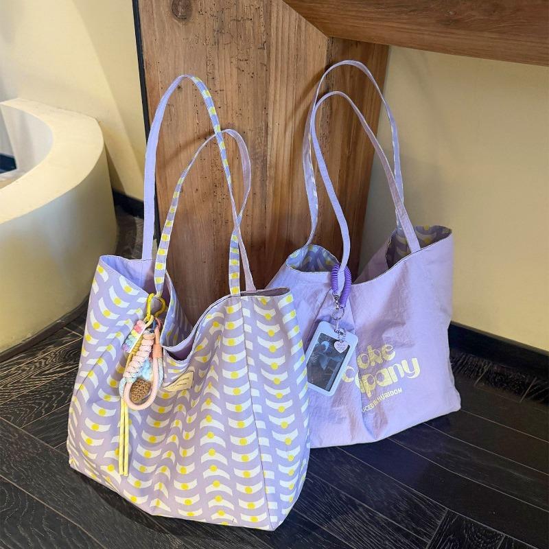 Red Casual Checked Canvas Bag Women's Large Capacity Letter Shoulder Tote Bag Double Sided Back Commuter Bag