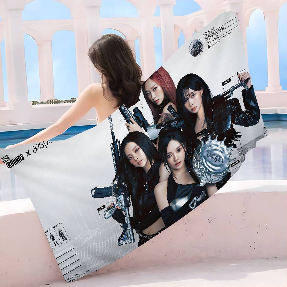 Korean Kpop Group A-Aespas Microfiber Printed Beach Towel Mountain Climbing Yoga Beach Swimming Running Absorbent Soft Towel