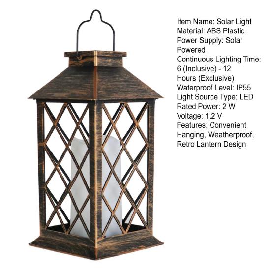 Yousheng Retro Solar Lantern, Outdoor Solar Candle Lantern, Waterproof Solar Garden Light with Hanging Loop, Decorative Light for Yard Patio Terrace