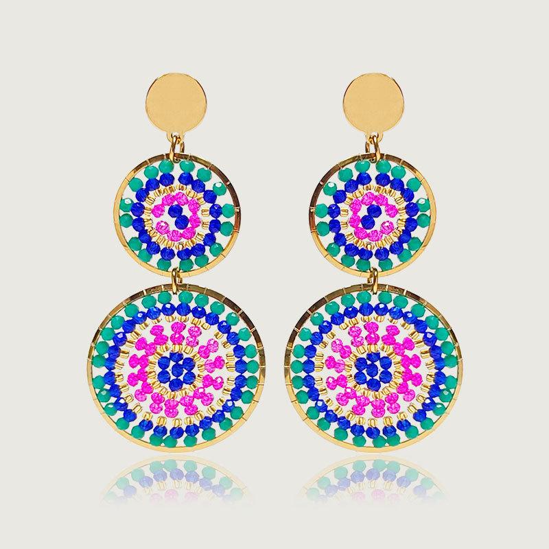 Fashion 18K Gold Plated Stainless Steel Earrings Bohemia Statement Stud Earrings Glass Beads for Women Summer Beach Jewelry