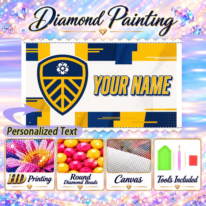 Leeds United 5D DIY Diamond Painting Custom Name Text, Full Drill Rhinestone Mosaic Art Home Gift