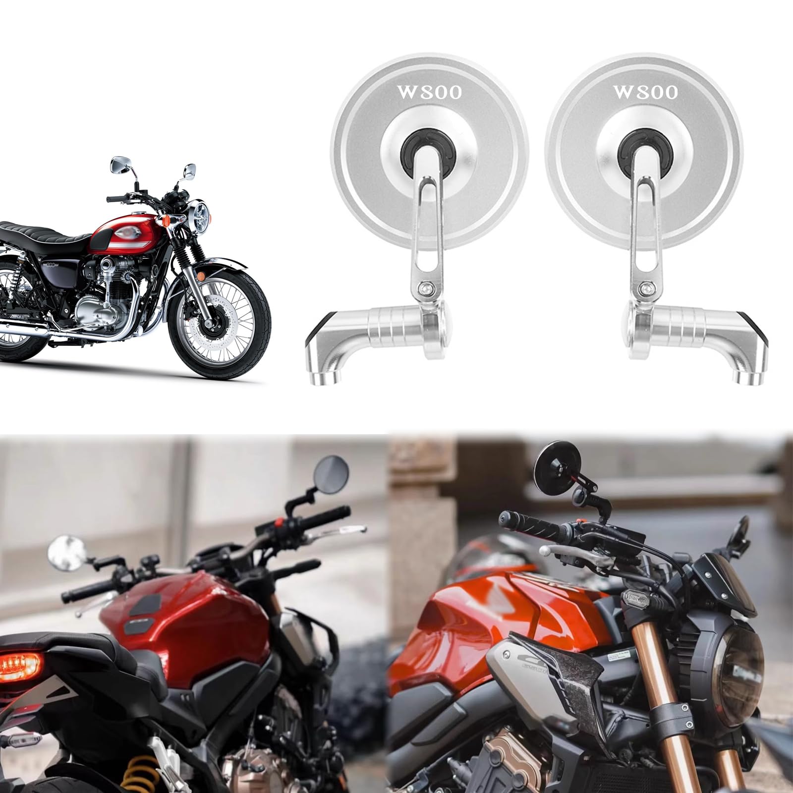 

XINMOZR For W800W 800 Adjustable Mirror Motorcycle Retro Rearview Mirror Aluminum Alloy Motorcycle Repair Accessories (Silver,With Logo) With logo серебряный