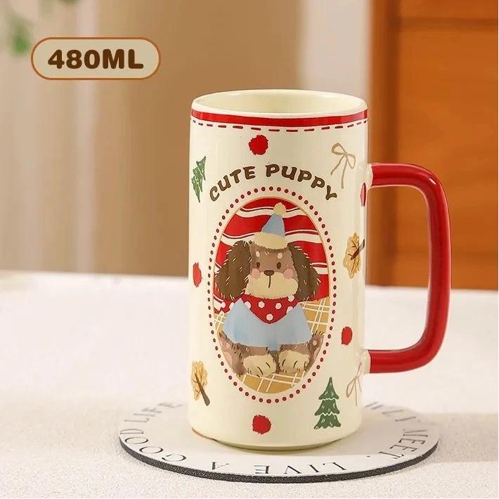 

Керамическая кружка 480 мл с рождественским мультяшным дизайном и крышкой – милая праздничная кофейная чашка для детей и взрослых Cup D