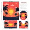 Coconut Tree Decorative Shower Curtain Bathroom Set - Machine Washable, With 12 Hooks, Including Toilet Seat Cover And Bathtub
