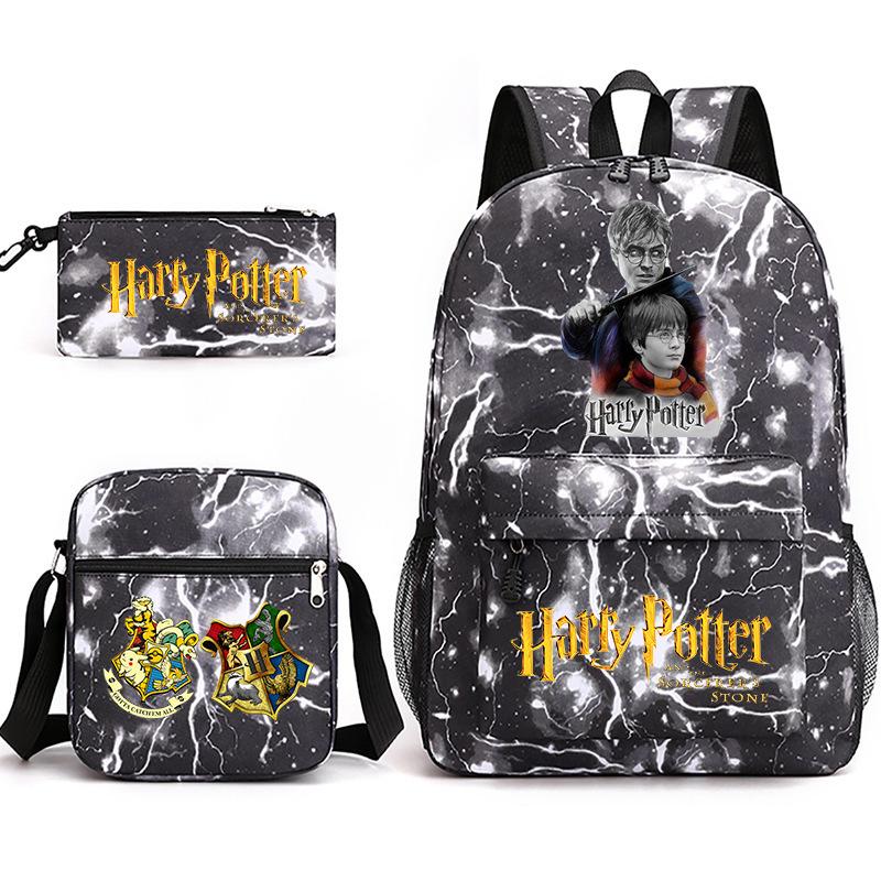 Large Capacity Schoolbag with Shoulder Strap; Student Three-piece Pencil Case Set