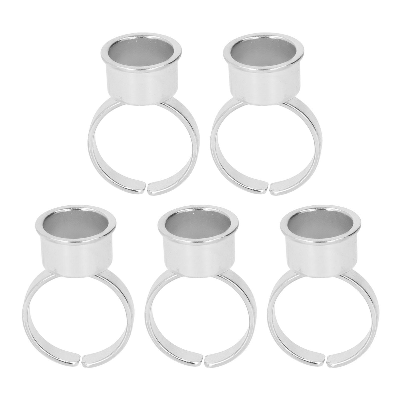 5pz Anello Porta Inchiostro per Tatuaggio Sopracciglia Labbra Acciaio Inossidabile Pigmento Microblading Anello Porta Colla Ciglia argento