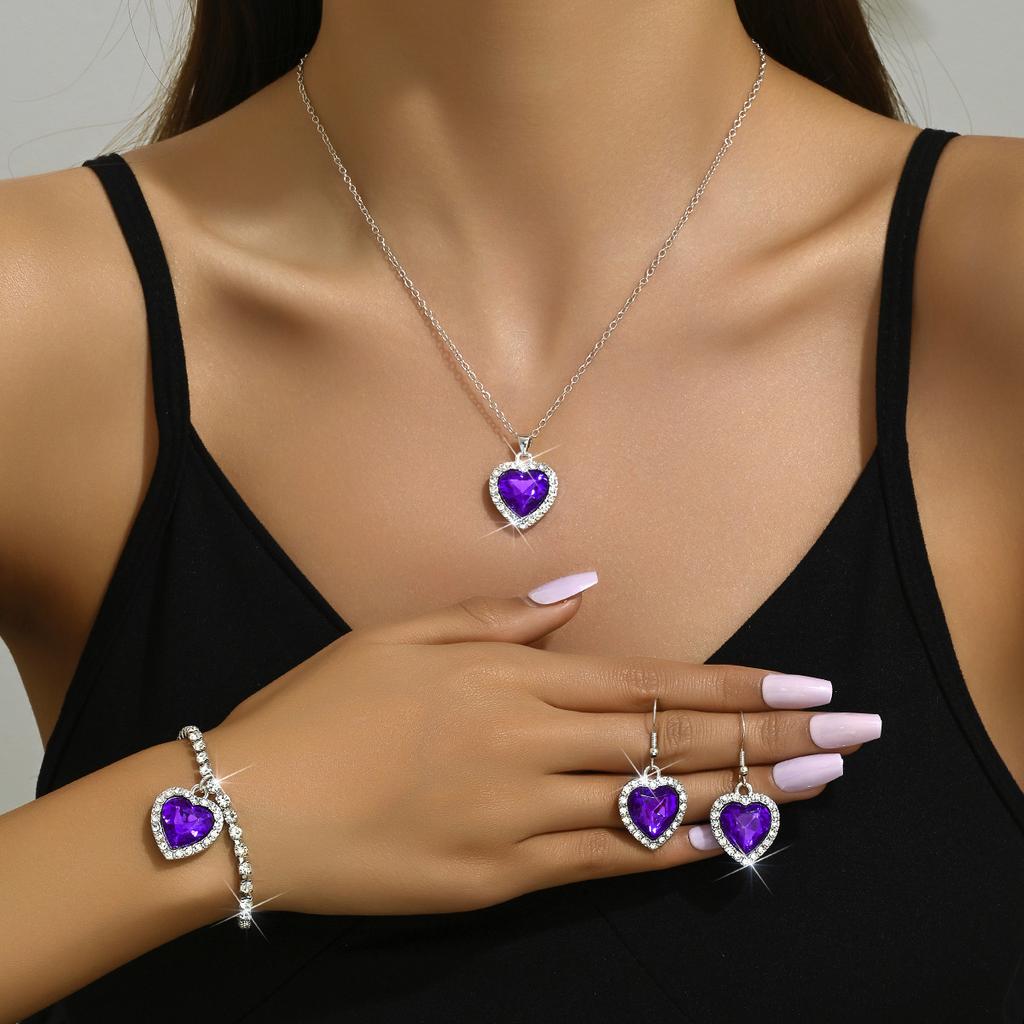 Full Diamond Crystal Jewelry Set Heart of The Ocean Three-piece Necklace Earrings Bracelet