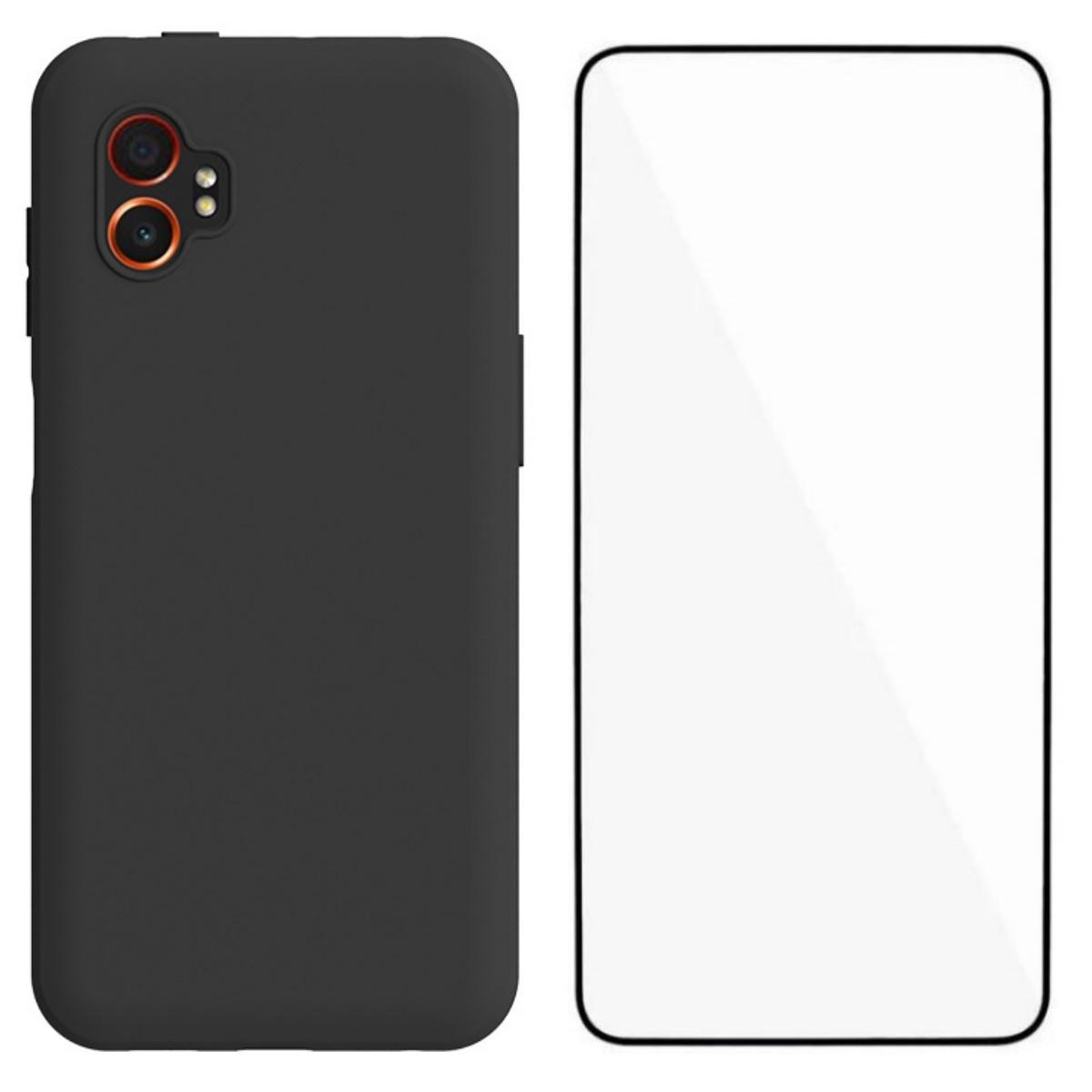 

For Samsung Galaxy XCover7 Pro TPU Case WANLONFENG MS Series Matte Back Cover with Tempered Glass (Big Hole Lens) Black