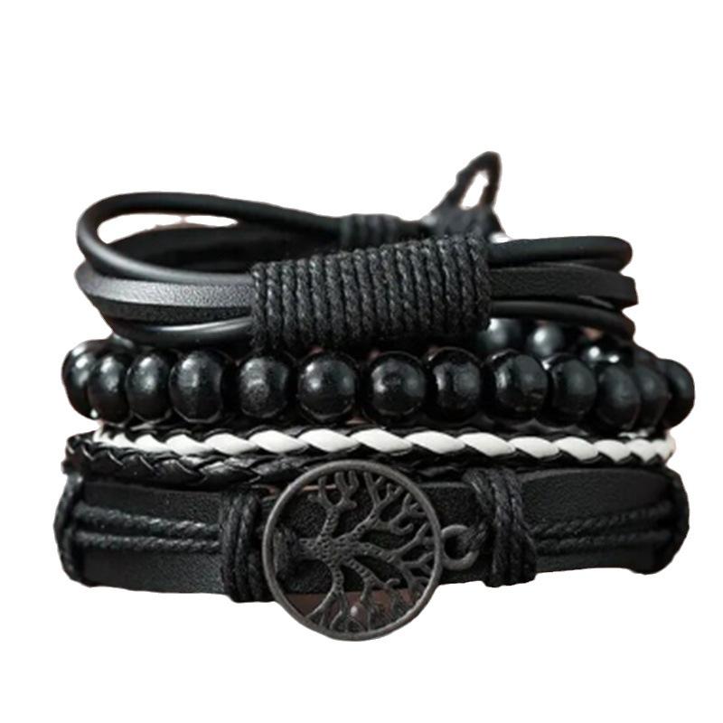 Retro Multi-Layer Men's Beaded Woven Bracelet Set
