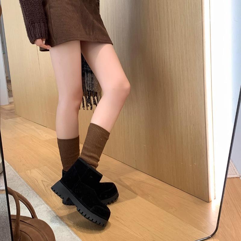 Snow boots thick-soled big head ugly cute women's short boots thickened short cotton shoes piled one pedal fluffy boots tide