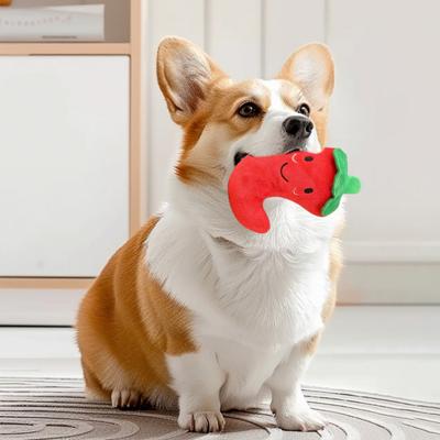 Plüsch Chili Hundespielzeug Quietschender Hund ??Kauspielzeug Interaktiv Weich Gefüllt Paprika Beißspielzeug für Welpen Katze Zähneputzen Angstlinderung