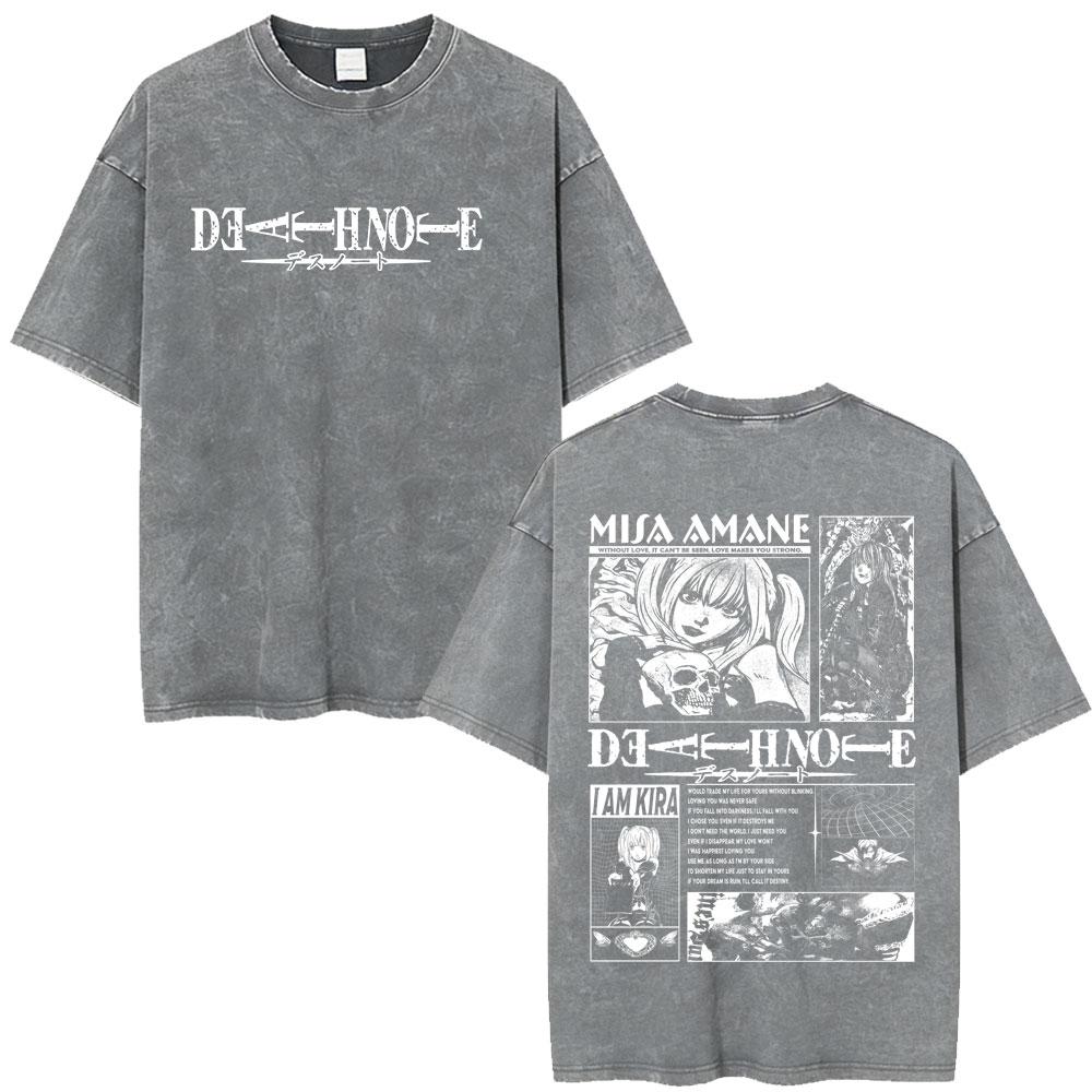 Vintage Washed Anime Death Note Ryuk Yagami Light LLawliet T Shirts Mens Women Cotton Tee Shirt Fashion Short Sleeve Tshirts