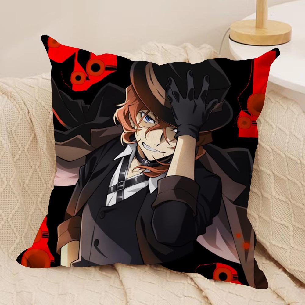 B-BunGo S-Stray Dogs Cushion Cover Soft Plush Fabric Double-Sided Printed Sofa Cushion Cover for All Seasons Home Decor Gift