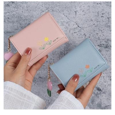 New Small Wallet Women's Leather Short Folding Wallet Student Cute Mini Fashion Hasp Wallet