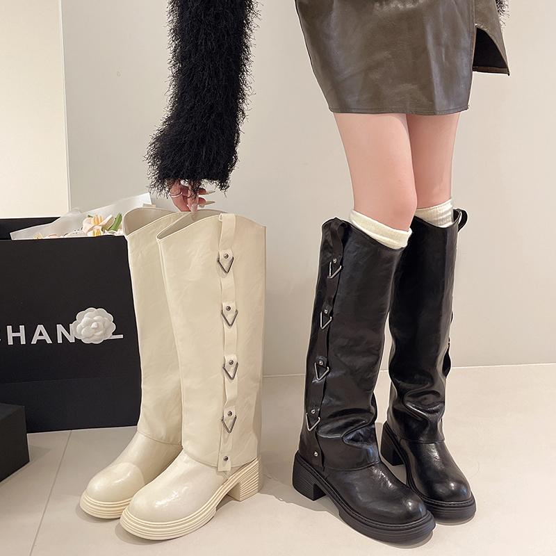 2025 Women's Fashion Boots Round Toe Square Heel Side Zipper Two Wear Women Boots Retro All-match Spring and Autumn Single Boots