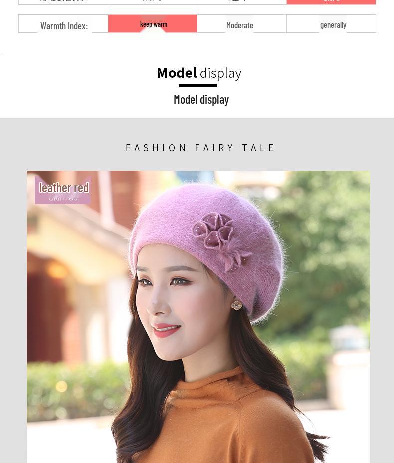 Women's Winter Fashion Knitted Wool Beret with Rabbit Fur - Cute Korean-Style Beanie