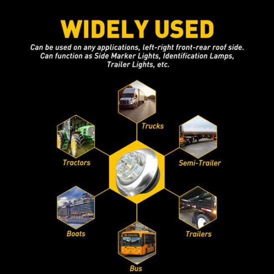 20x 3/4" Round White Side Marker LED Light With Stailness Base Truck Trailer USP