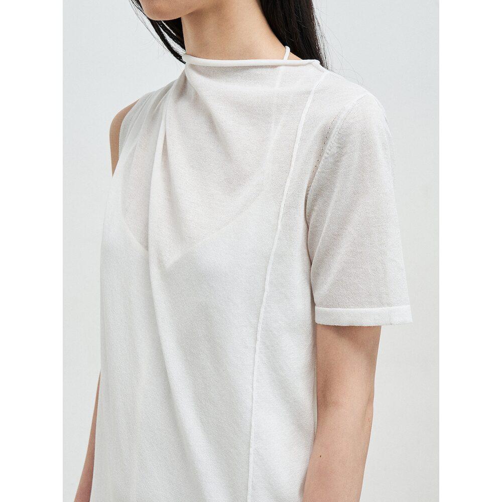Anggae Draped Asymmetrical Knit Dress Ivory