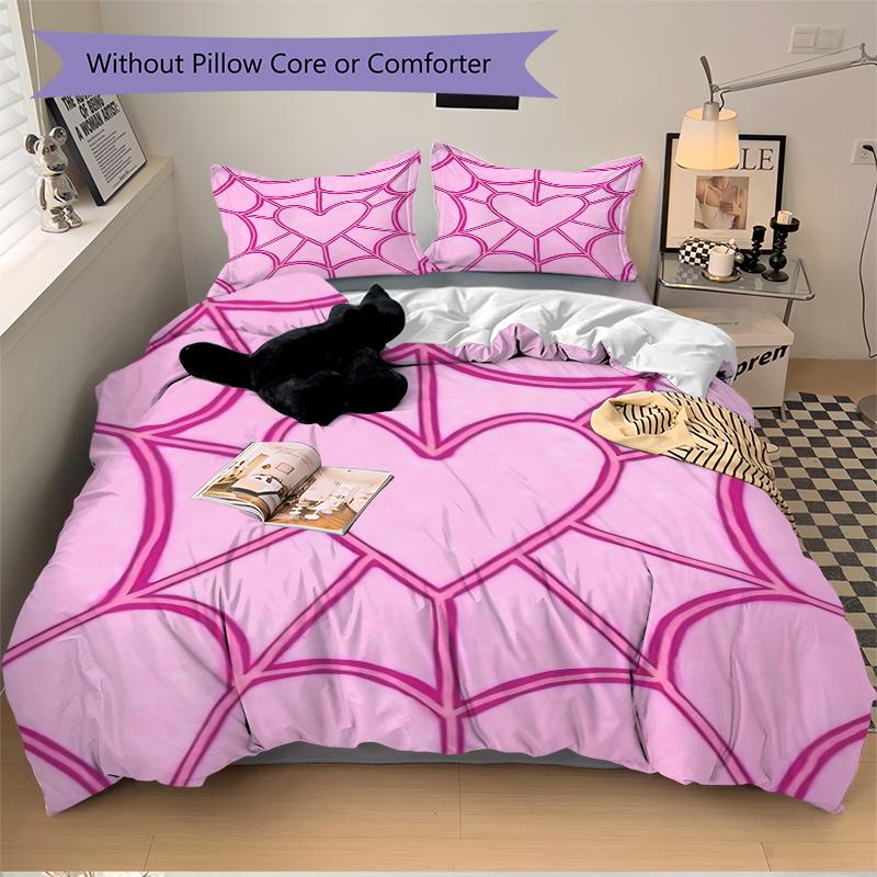 3Pcs Pink Heart Web Bedding Set Soft Fabric Duvet Cover Pillowcases Home Christmas Xmas Halloween Gift 1 Duvet Cover 2 Pillowcase G1126