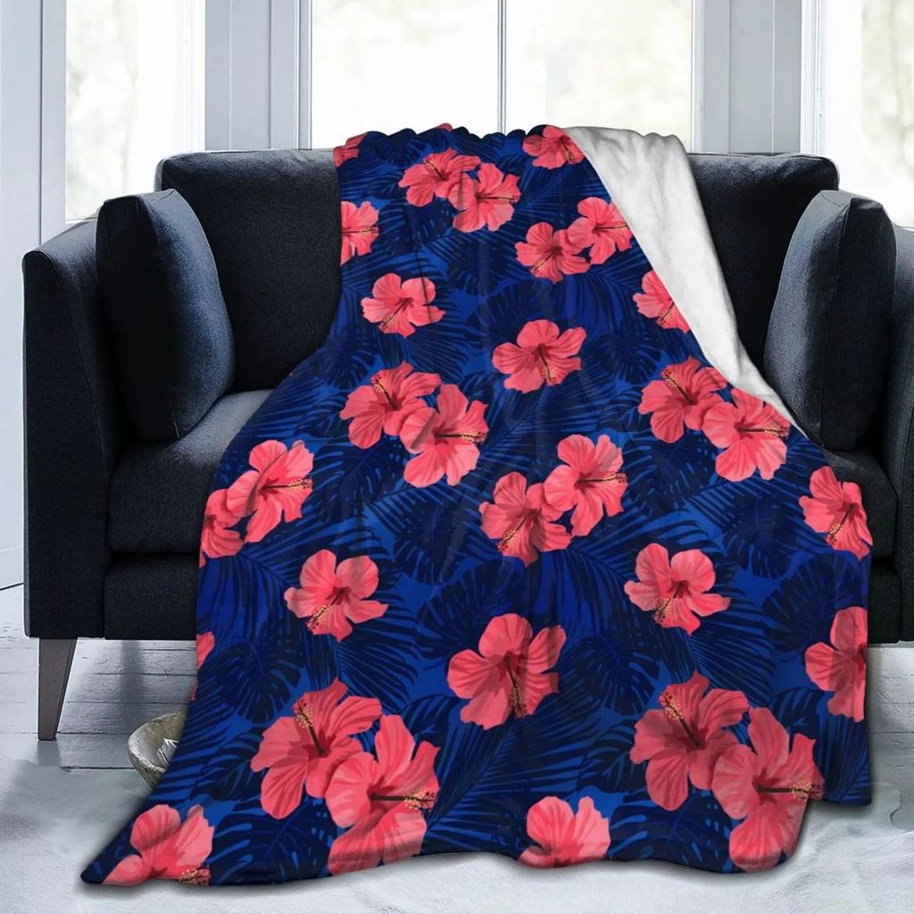 Guam Flower Hibiscus Decal Blanket Soft Warm Miniature Sherpa Flannel Blanket Blanket