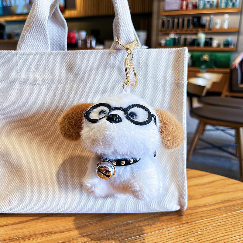 Cute Doll Keychain Cartoon Plush Glasses Puppy Pendant Stuffed Animals Stuffed Toy Children Gifts