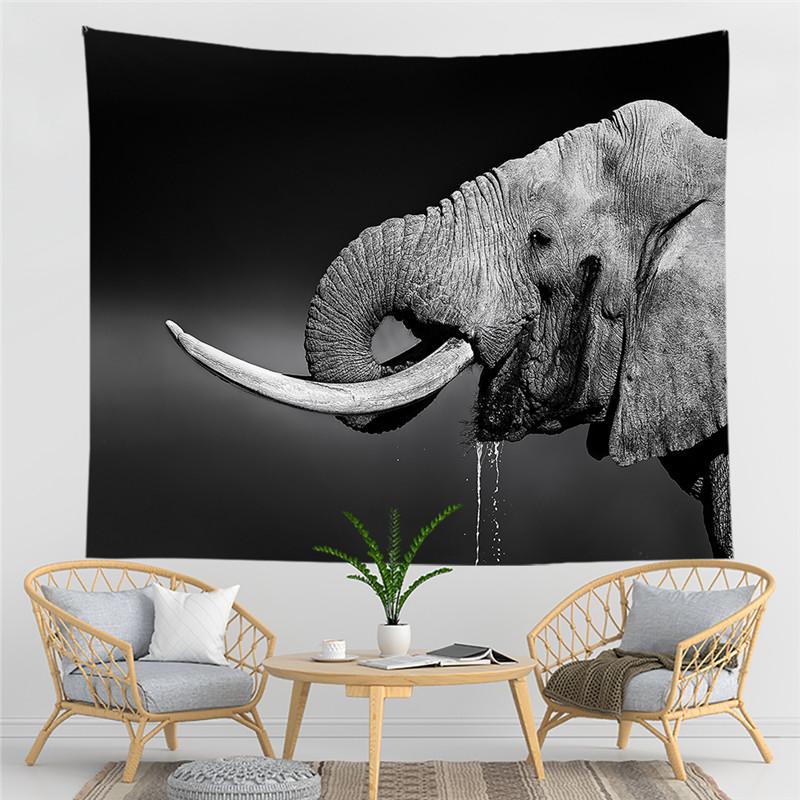 Black and White Elephant Print Pattern Tapestry Bohemian Style Wall Hanging Mandala Polyester Living Room Decoration Tapestry