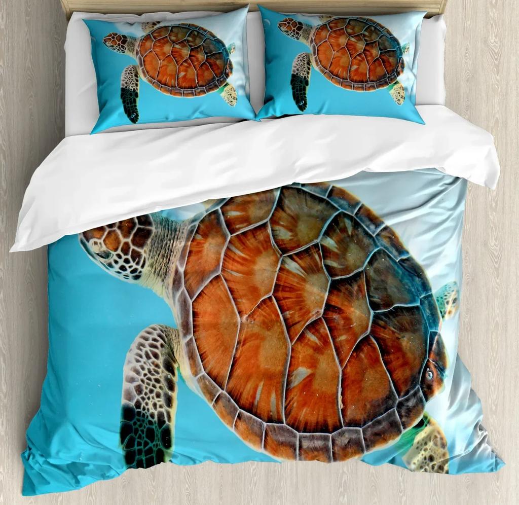 Sea Turtle Shark Comfortable Duvet Quilt Cover Pillowcase Bedding Set Children Bedroom Decoration Home Textile