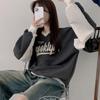 The Pink OVersized V Neck Nylon Color Block Printed Sweatshirt