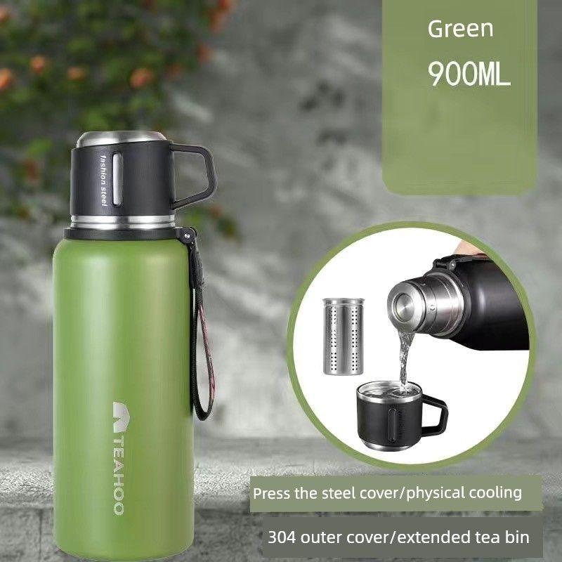 Large-Capacity Thermos Cup with Tea-Water Separation, All-Steel, Portable for Outdoor Use, Suitable for Car Use in Winter, with Handle for Brewing Tea