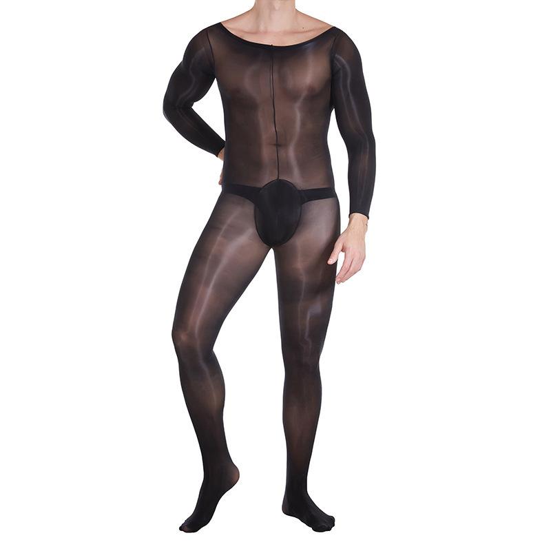Horse Oil Men'S One-Piece Stockings Bright Ultra-Thin Sexy Jj Set Masturbation Plane Sex Bare Legs Tights
