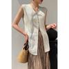 Summer Women's Casual Sleeveless Button Down Blouse V Neck Longline Vest