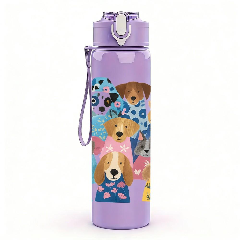 1 Stück gemischte Haustier-Tier-Collage-Gitter 750ml Farbe Kunststoff Sport-Wasserflasche Auslaufsicher Klappdeckel mit Strohhalm Für Sport Büro Zuhause