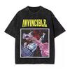 Summer Invincible Animation Mark Washed Vintage Tshirt Loose Fit Unisexs And Unisexs Trendy Printed Couple Short Sleeve Shirt